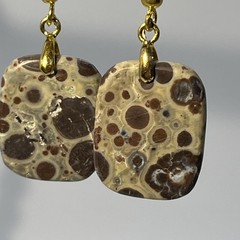 Asteroid Jasper Gold French Wire Earrings Natural Gemstone Earthy Cosmic Casual
