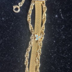 Vintage Gold Tone Mesh and Rope Chain Bracelet Blue Stone Accents 6.25 Inch