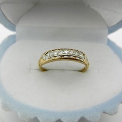 Antique Art Deco 14k Yellow Gold & Platinum Diamonds Wedding Band Ring Size 8