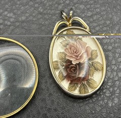 Vintage Lot Of 3 Pendants Gold Tone Floral Cameo Portrait Scene Magnifying Glass