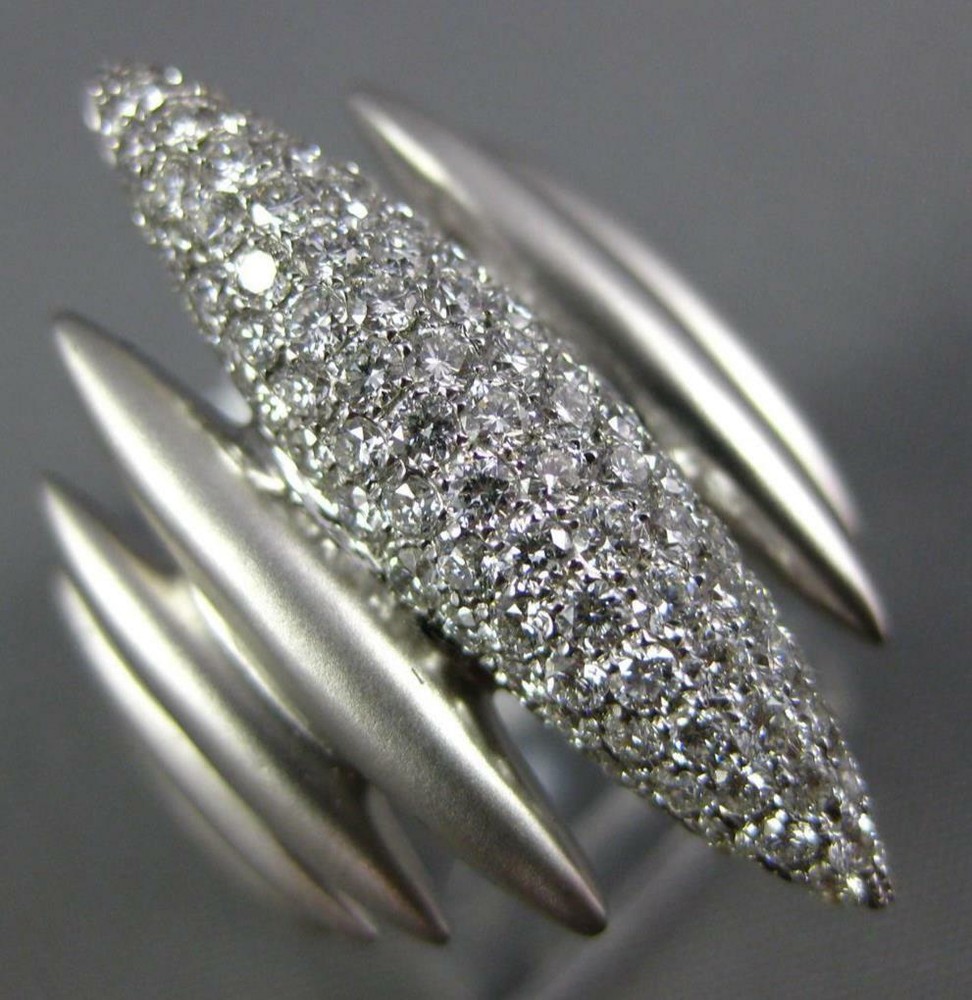 LARGE 1.13CT DIAMOND 18KT WHITE GOLD MATTE & SHINY ELONGATED MARQUISE SHAPE RING