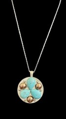 Vintage Silver Tone & Faux Turquoise Pendant Necklace~1990s Boho