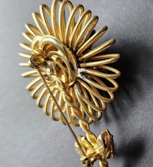 Signed Weiss Rhinestone Flower Brooch Blue Green Crystal Gold Tone Vintage