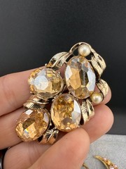 Vintage Brooch Lot Maple Leaf Dancer Figure Enamel Rhinestone Faux Pearl READ