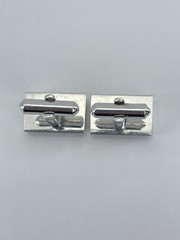 Cufflinks Rectangle Silver tone with horizontal black enamel lines