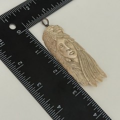 Vintage Native American Woman Eagle Carved Buffalo Bone Pendant