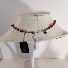 Cookie Lee Red Faceted Glass Silver Tone Daisy Beads Pendent Necklace 9 1/2″ NWT