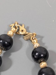Vintage Monet Classic Black Beaded Necklace Elegant Gold Tone 30 in