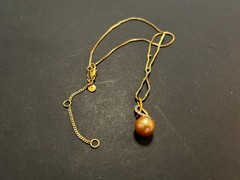 Vintage Good Quality Gold Tone Necklace “M” with Faux Pearl on 925 Pendant 18″