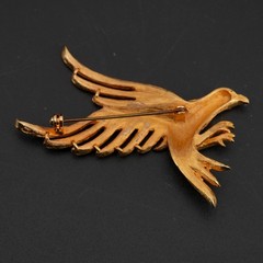 Large Vintage Americana Gold-Tone Eagle Brooch 2.5in Rhinestone Eye Bird Pin