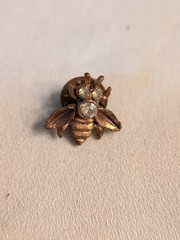 AJC marked set of 2 matching vintage bee pins w Rhinestones and Screw Back
