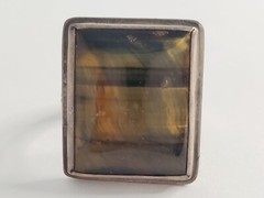 Beautiful VTG Sterling Silver with Rectangle Tiger’s Eye Ring – Adjustable
