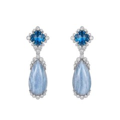 Vintage Blue Marbled Teardrop Crystal Earrings Sapphire Statement Estate Jewelry
