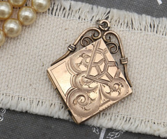 Antique 10k Victorian Square Rolled Gold Etched Filled Locket Photo Pendant Fob