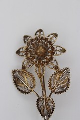 Vintage 800 silver filigree flower brooch trombone clasp 2.5″ signed