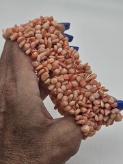 Vintage Pink Coral Wide Band Stretch Bracelet W/ Free-Shape Tumbled Stones