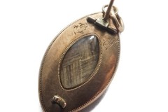 ANTIQUE GEORGIAN 15K SEPIA MINIATURE HAIR MOURNING PIN PENDANT c1790 MAIDEN DOG