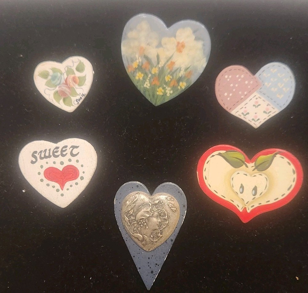 Vintage Heart Brooch Lot Mixed Materials And Styles