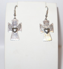Vintage Carolyn Pollack Silver Designer Cross with Heart Angel and Earrings Set