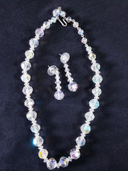 Vintage Aurora Borealis AB Crystals Beaded Necklace & Earrings