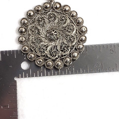 Vintage Silver Tone Filigree Pendant Necklace 26 in Curb Chain Retro Boho