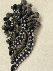 Huge Vintage Black Hematite Grey Rhinestone Paisley Spray Brooch Pin 3.25”