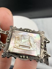 Vintage 800 Silver Carved Mother Of Pearl Bracelet Storyteller Roman Gods READ