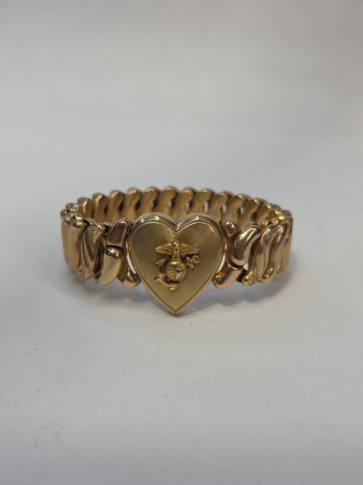 Vintage Marine Logo On Heart Expandable Sweetheart Bracelet Gold Tone