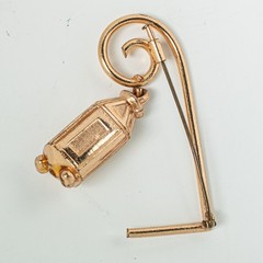 Vintage Rose Gold Tone Brooch Swinging Lantern Trombone Clasp Art Moderne 1940s