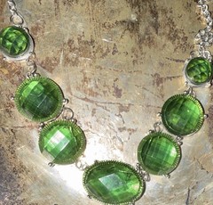 Uranium glassNecklace 6 Round Stones Center Oval Lg Stone Set In 925 Silver 16″