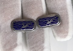 Vintage Silver cufflinks Bird (Seagull) hot enamel Silver 875 Made in the USSR