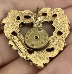 Vtg Camco Antique Gold Tone~Lapel Daisy Flower~Open Heart Love Pin Brooch~Signed