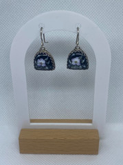 Vintage Earrings Rostov Finift Russian Enamel Painted Floral Dangle Silver Tone
