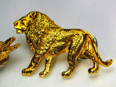 Vintage GG HARRIS Gold Plated Fine Pewter Pins #600 Alligator & #493 Lion