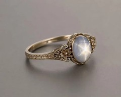 Natural Star Sapphire Ring Vintage Floral Filigree Sterling Silver Ring