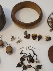 Vintage 70s Style Wood & Leather Jewelry Lot Bangles Earrings Necklace Hippie…