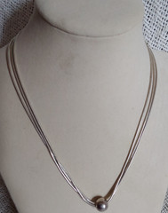 Vintage Triple Strand Sterling Silver Necklace Single Bead 16″ ITALY 925 Cl