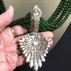 One Of A Kind Statement Necklace..Antique Dress Clip. Green Glass Beads (AS IS)