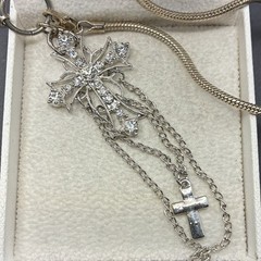 CUSTOM One-of-a-Kind Chain Necklace with a Festoon Style Cross, Silver Tone