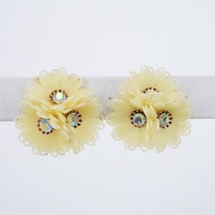 VTG Coro Cream Plastic Filigree Flower AB Rhinestone Clip On Earrings Costume