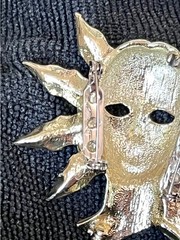 Vintage Art Deco Gold Tone Dual Face Mask Brooch Pin Rhinestone