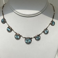 Antique Victorian 14k Gold Round Vivid Blue Zircons with Seed Pearls Necklace