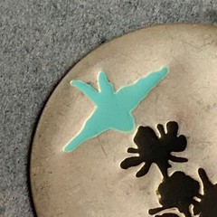 Bird Flowers Round Pendant Silver Black Turquoise Blue Retro BoHo Vintage Nature