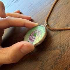 Vintage, Hand-Painted Flower Pendant Necklace on Genuine Leather Cord, 15” (L)
