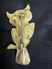 Original By Robert Enamel Brooch Of An Owl Made 1940-1970 10-45mm 102