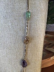 Stunning and Unique Vintage Gold Tone Wire Caged Multi Gemstone Necklace