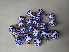 Copper Enameled Bead Necklace Red White Blue Flowers . Salvage Repurpose
