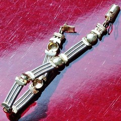 14k multi tone gold bracelet heavy 6.25″ fancy cable link vintage handmade 18.4g