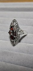 Vintage Art Deco Sterling Silver Marcasite And Garnet Marquise Shape Ring Sz 7