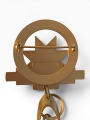 VINTAGE MATTE GOLD-TONE ABSTRACT SUN AND MOON DANGLE BROOCH